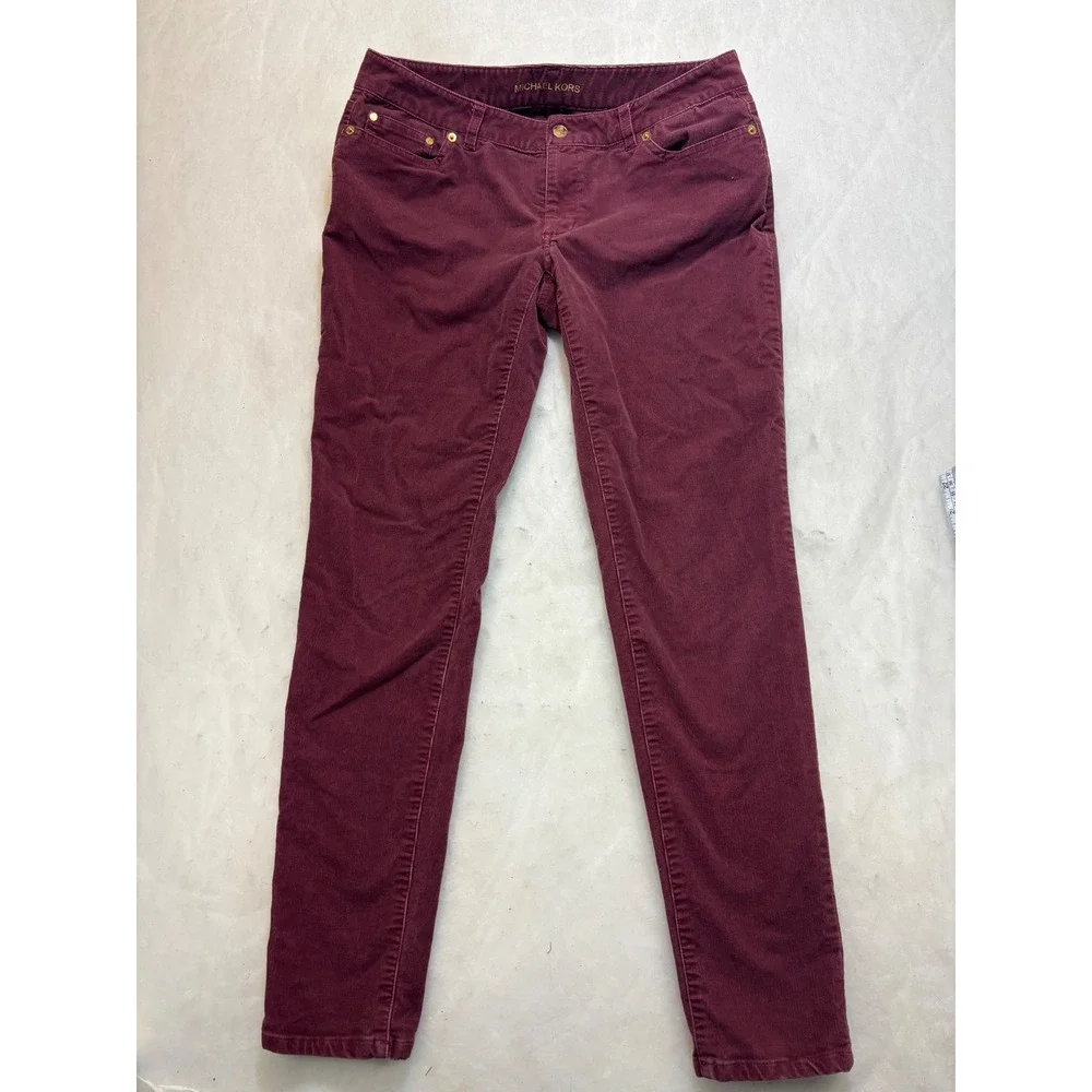 Michael Kors Burgundy Corduroy Pants Slim‎ Fit Women Size 6 - Picture 2 of 10